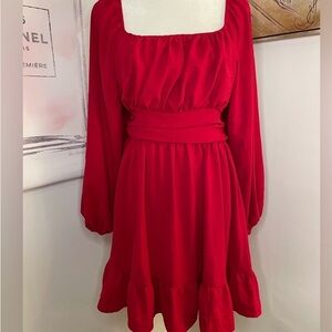 Chic Long Sleeve Red Dress